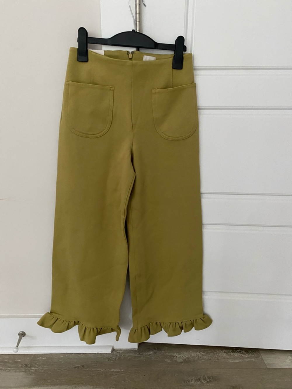 Maeve Olive Green Ruffle-Hem Wide Leg Pants Anthropologie Size 26